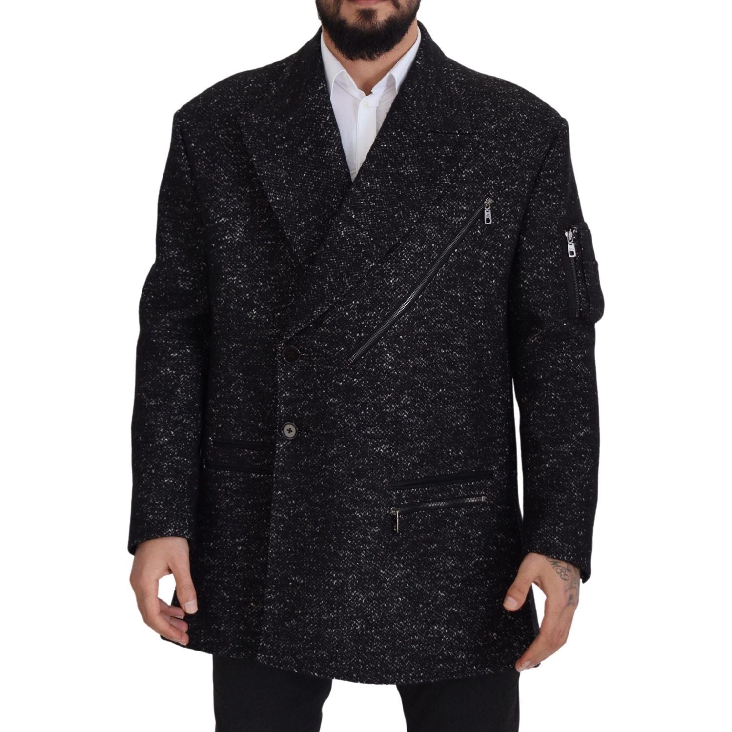 Dolce & Gabbana Black Wool Double Breasted Coat Men Jacket