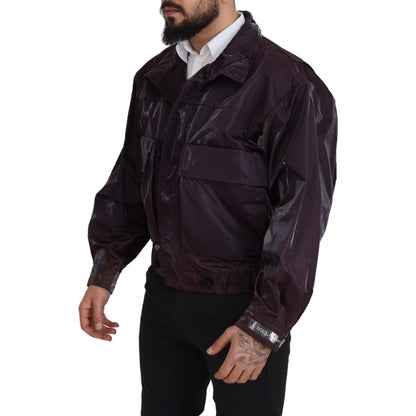 Dolce & Gabbana Purple Nylon Collared Biker Coat Jacket