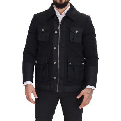 Dolce & Gabbana Black Wool Collared Full Zip Jacket