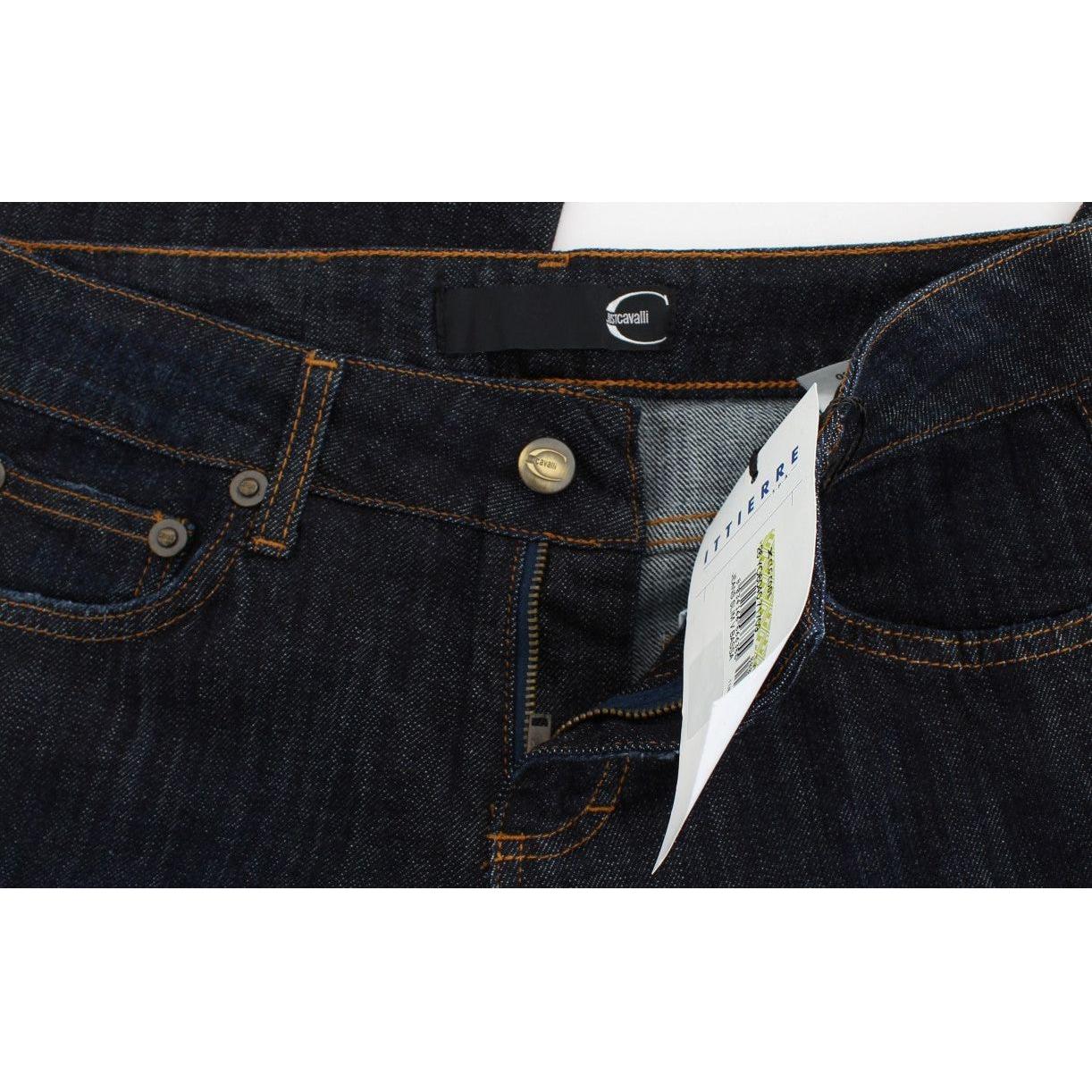 Cavalli Blue Cotton Straight Fit Stretch Jeans