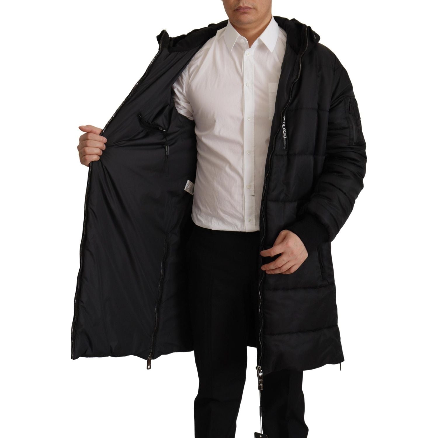 Dolce & Gabbana Black Nylon Hooded Parka Coat Winter Jacket