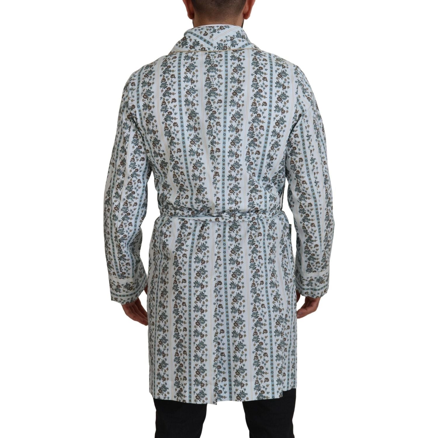 Dolce & Gabbana Blue Floral Cotton Robe Coat Jacket