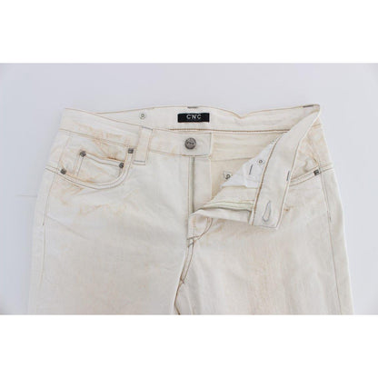 Costume National White Cotton Slim Fit Bootcut Jeans