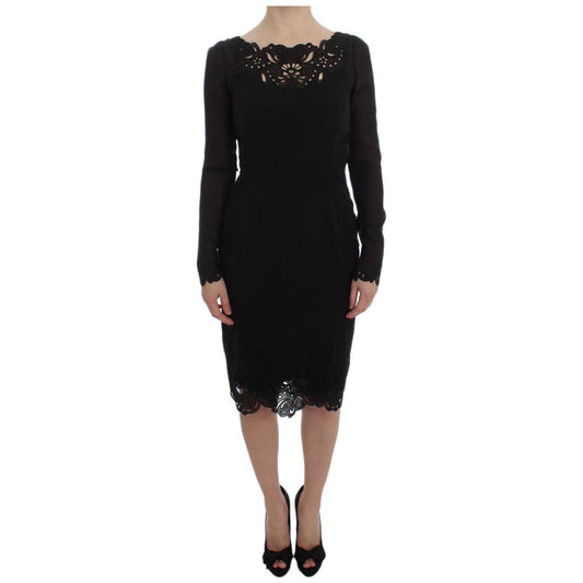 Dolce & Gabbana Elegant Black Floral Lace Sheath Dress Dolce & Gabbana Rosy Brown
