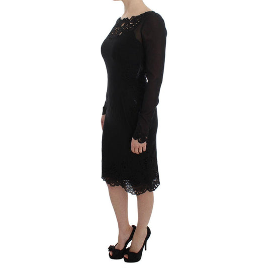 Dolce & Gabbana Elegant Black Floral Lace Sheath Dress Dolce & Gabbana Rosy Brown