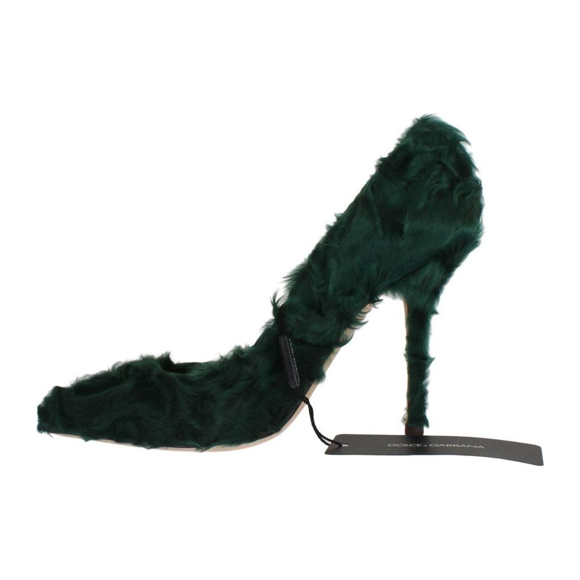 Dolce & Gabbana Green Xiangao Lamb Fur Leather Pumps