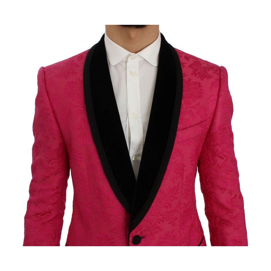 Dolce & Gabbana Pink Floral Brocade Slim Blazer Jacket