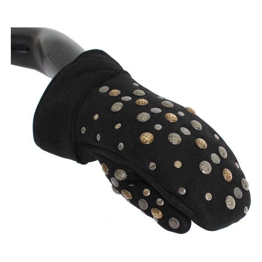 Dolce & Gabbana Gray Wool Shearling Studded Gloves