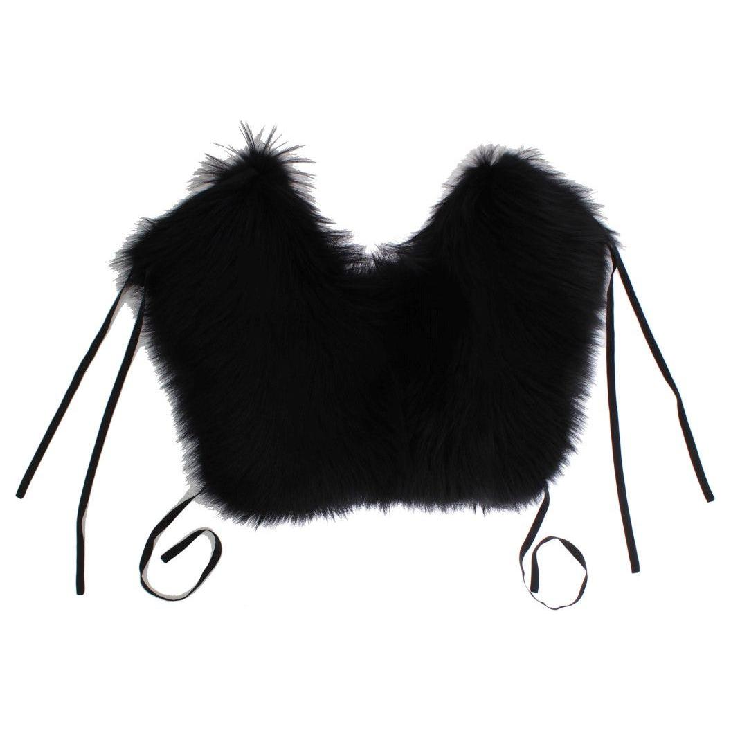 Dolce & Gabbana Black Fox Fur Shoulder Wrap Cover Collar Scarf