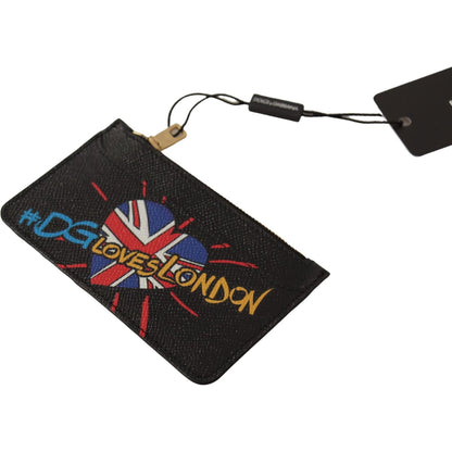 Dolce & Gabbana Black Leather #DGLovesLondon Women Cardholder Coin Case Wallet