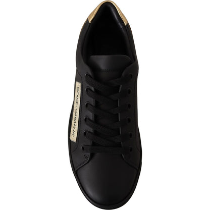 Dolce & Gabbana Black Gold Leather Low Top Sneakers Womens Shoes