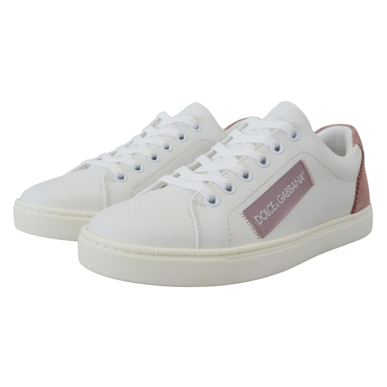 Dolce & Gabbana White Pink Leather Low Top Sneakers Shoes
