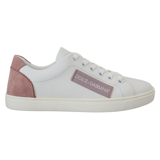 Dolce & Gabbana White Pink Leather Low Top Sneakers Shoes