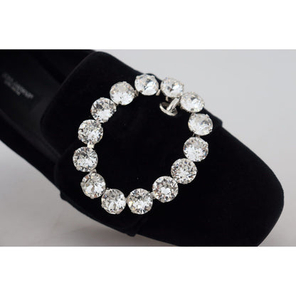 Dolce & Gabbana Black Velvet Crystals Loafers Flats Shoes