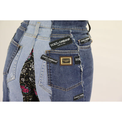 Dolce & Gabbana Multicolor Patchwork DG Fashion Wide Leg Denim Pant