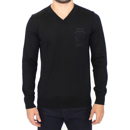 Ermanno Scervino Elegant Black V-Neck Wool Blend Sweater Ermanno Scervino Black