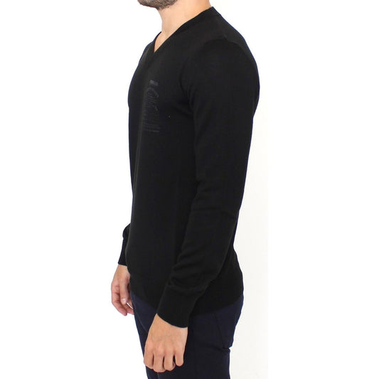 Ermanno Scervino Elegant Black V-Neck Wool Blend Sweater Ermanno Scervino Seashell