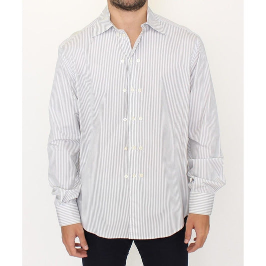 Ermanno Scervino Elegant White and Gray Striped Cotton Shirt Ermanno Scervino Light Gray
