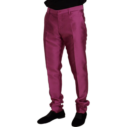 Dolce & Gabbana Pink Silk Slim Trousers Dress Formal Pants