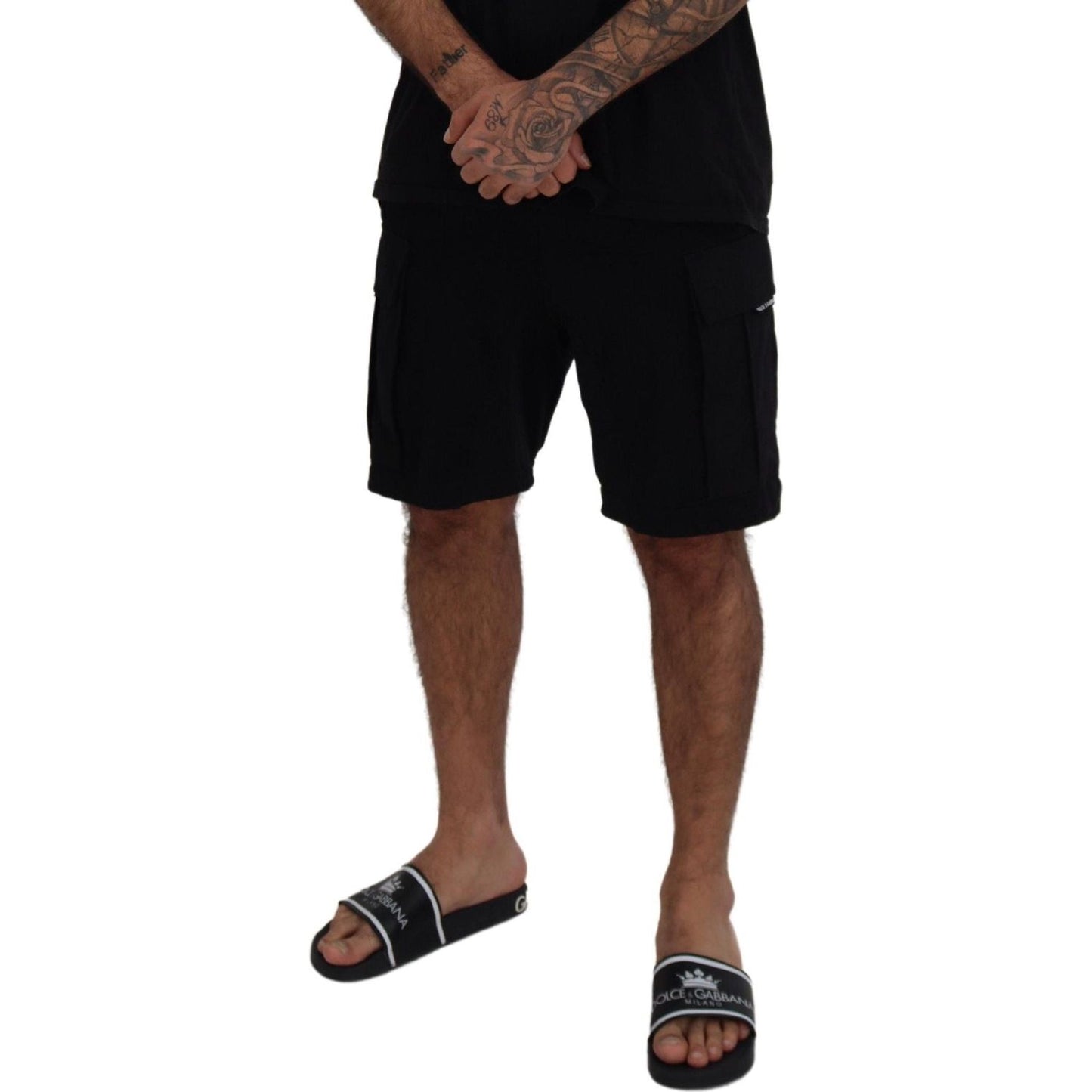 Dolce & Gabbana Black Cotton Bermuda Cargo Shorts Shorts
