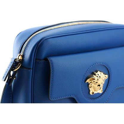 Versace Elegant Blue Calf Leather Camera Case Bag WOMAN SHOULDER BAGS