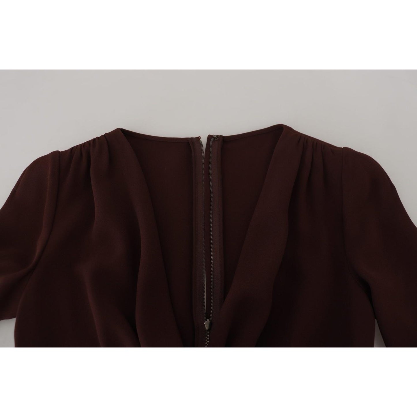 Dolce & Gabbana Brown Wrap Long Sleeve Midi Stretch Dress