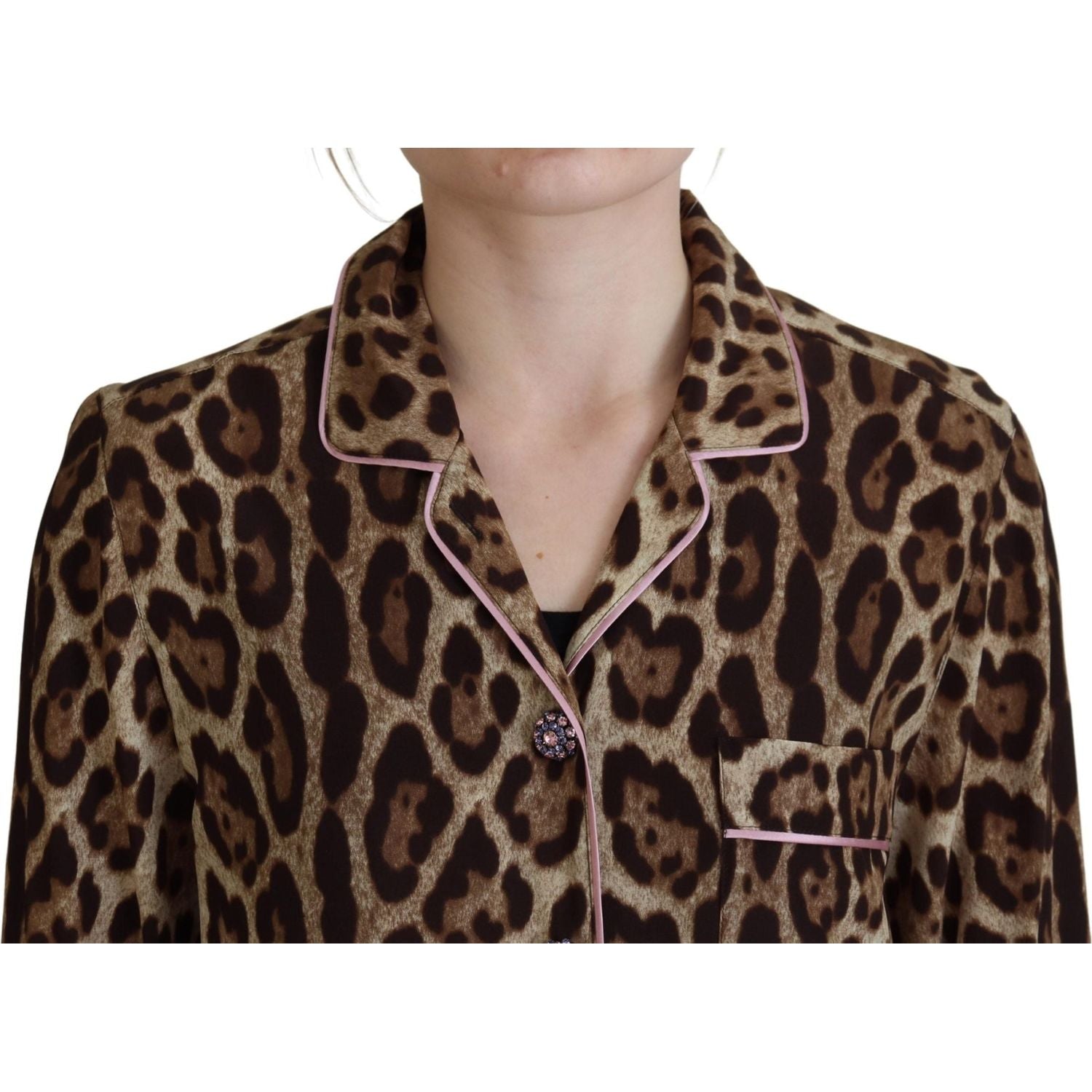 Dolce & Gabbana Brown Leopard Print Long Sleeves Blouse Top