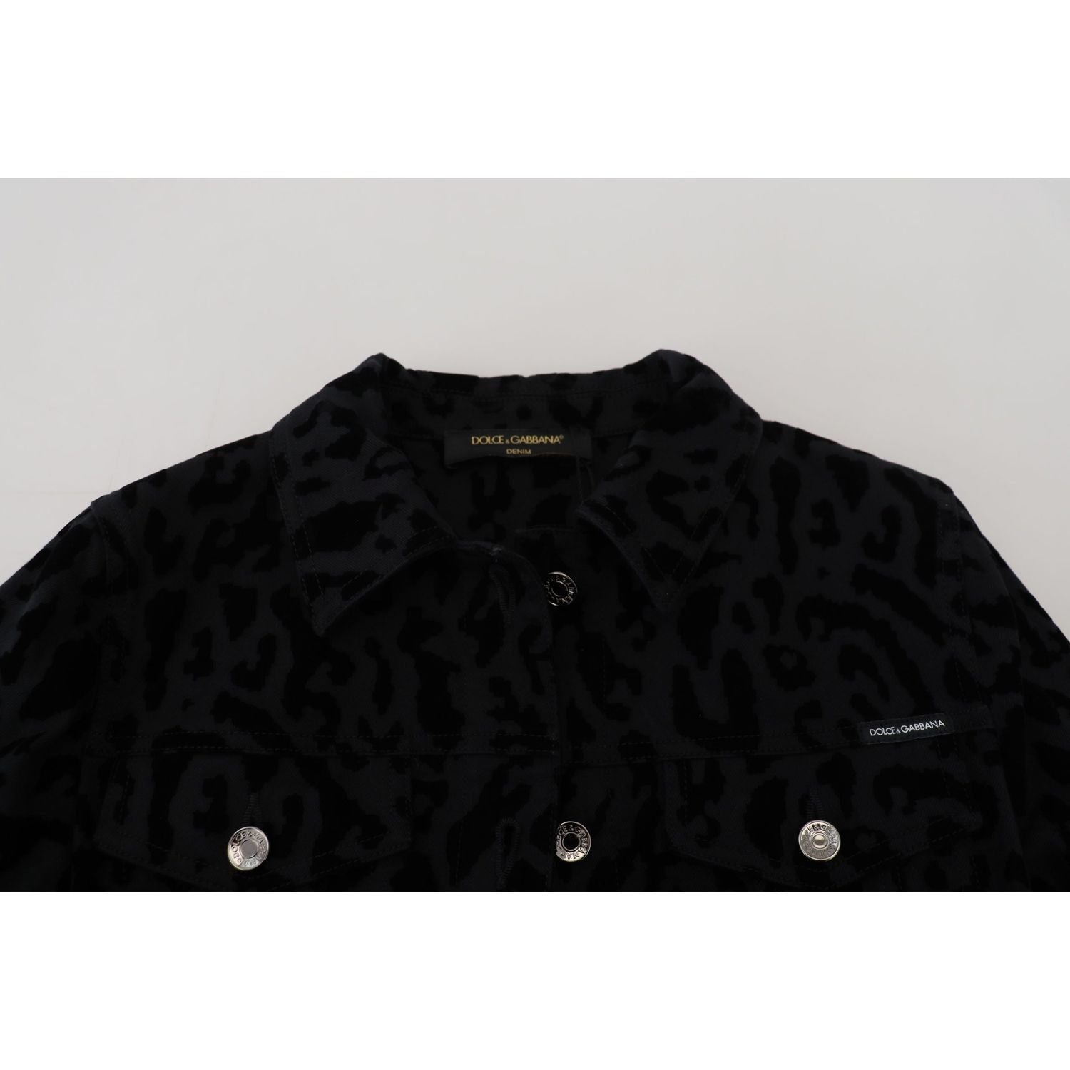 Dolce & Gabbana Black Leopard Long Sleeve Denim Cotton Jacket