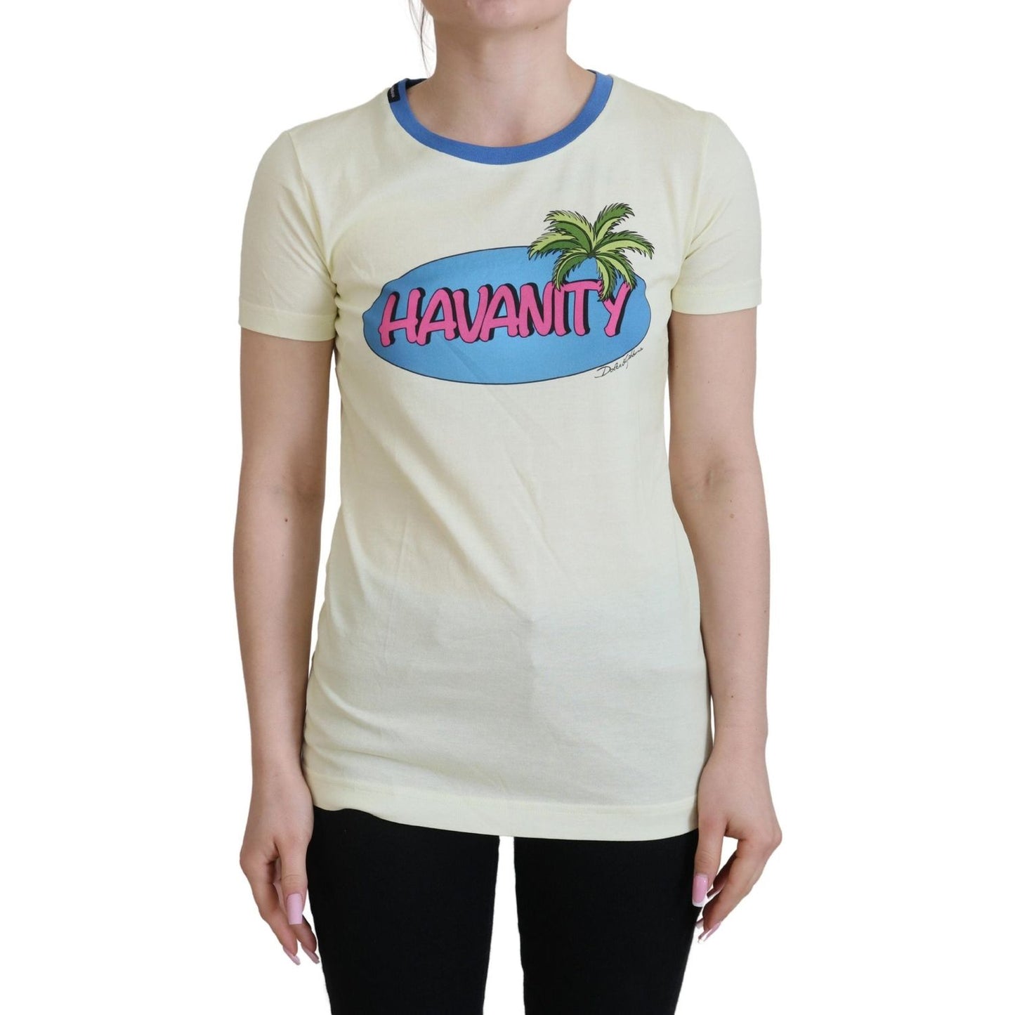 Dolce & Gabbana Yellow Havanity Round Neck Tee Cotton T-shirt