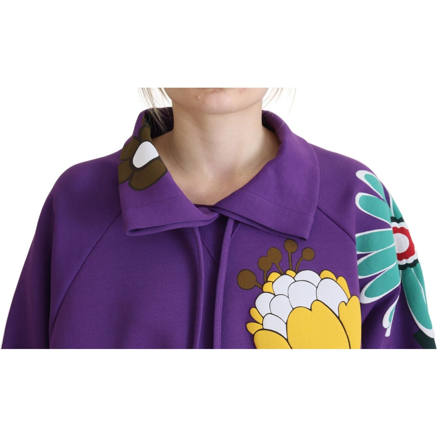 Dolce & Gabbana Purple Floral Print Pullover  Cotton Sweater