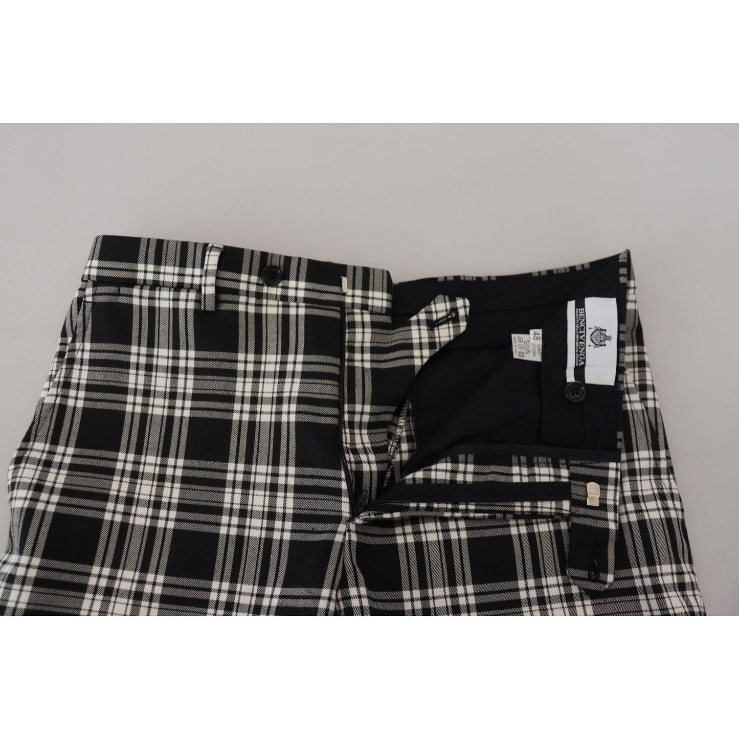 BENCIVENGA Black Checkered Cotton Men Casual Pants