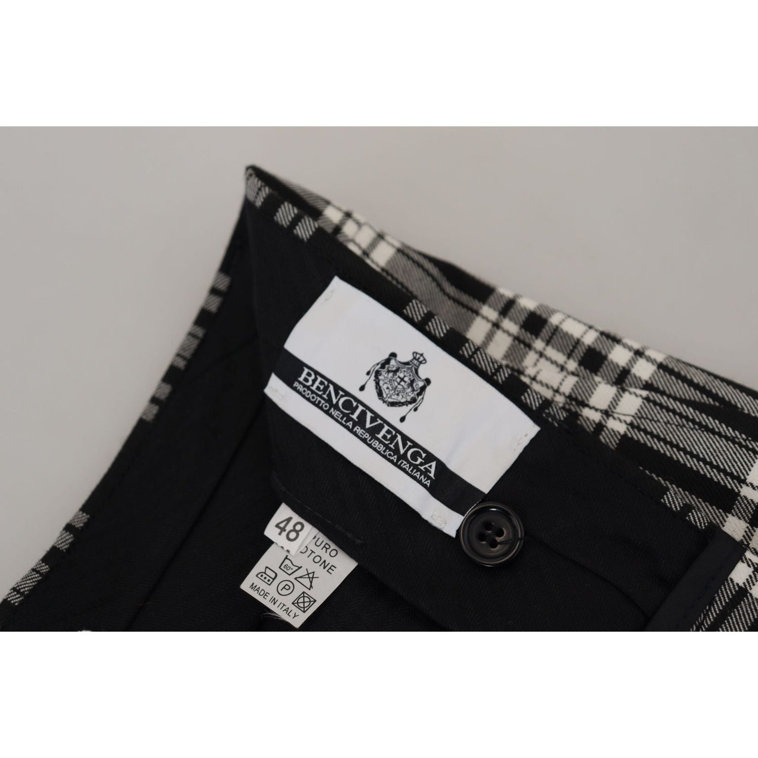 BENCIVENGA Black Checkered Cotton Men Casual Pants