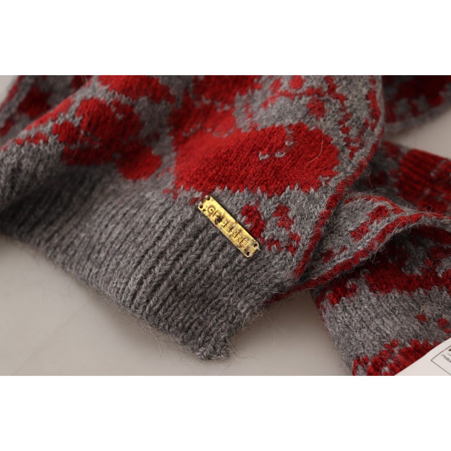 GF Ferre Red Grey Knitted Wrap Warmer Womens Shawl Scarf