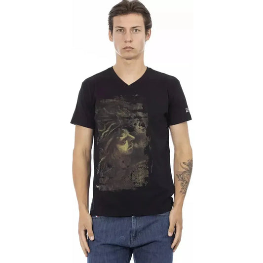 Trussardi Action Black Cotton Men V-Neck T-Shirt