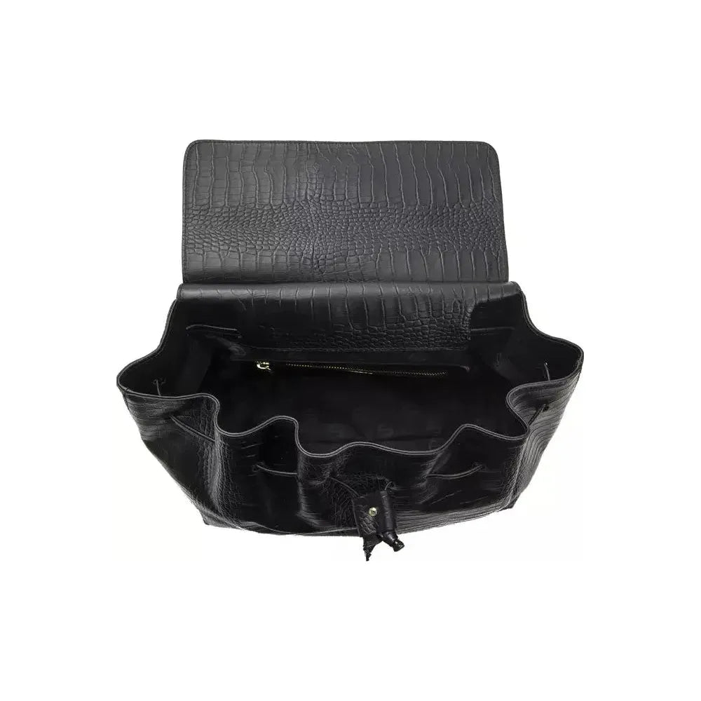 Pompei Donatella Black Leather Women Shoulder Bag Backpack