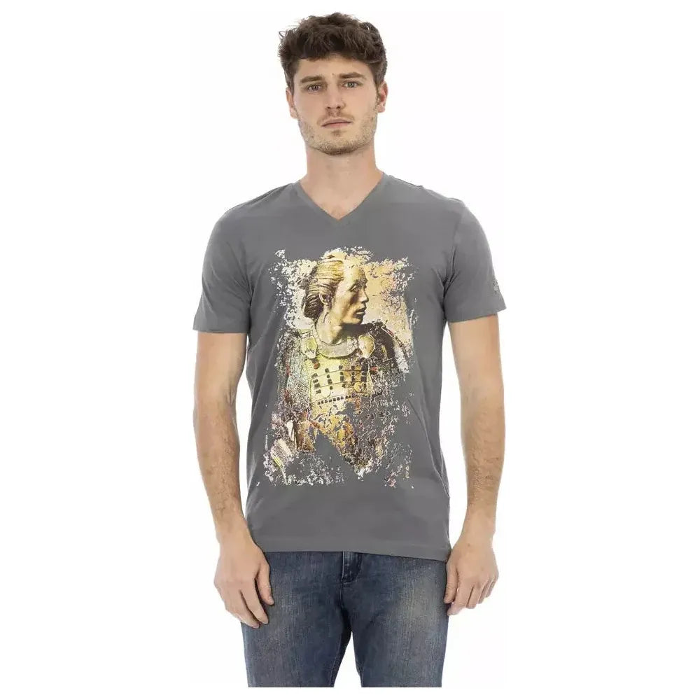 Trussardi Action Gray Cotton Men's V-Neck T-Shirt