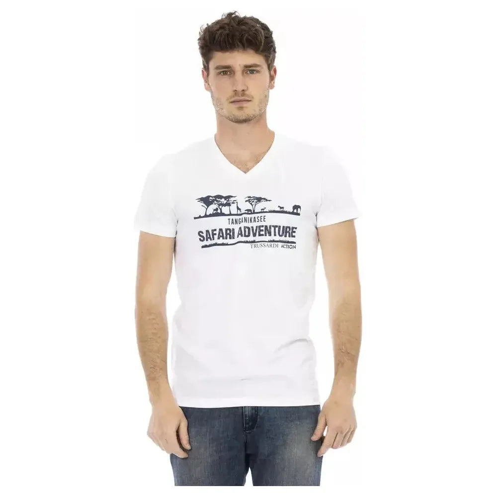 Trussardi Action White Cotton Men's V-Neck T-Shirt