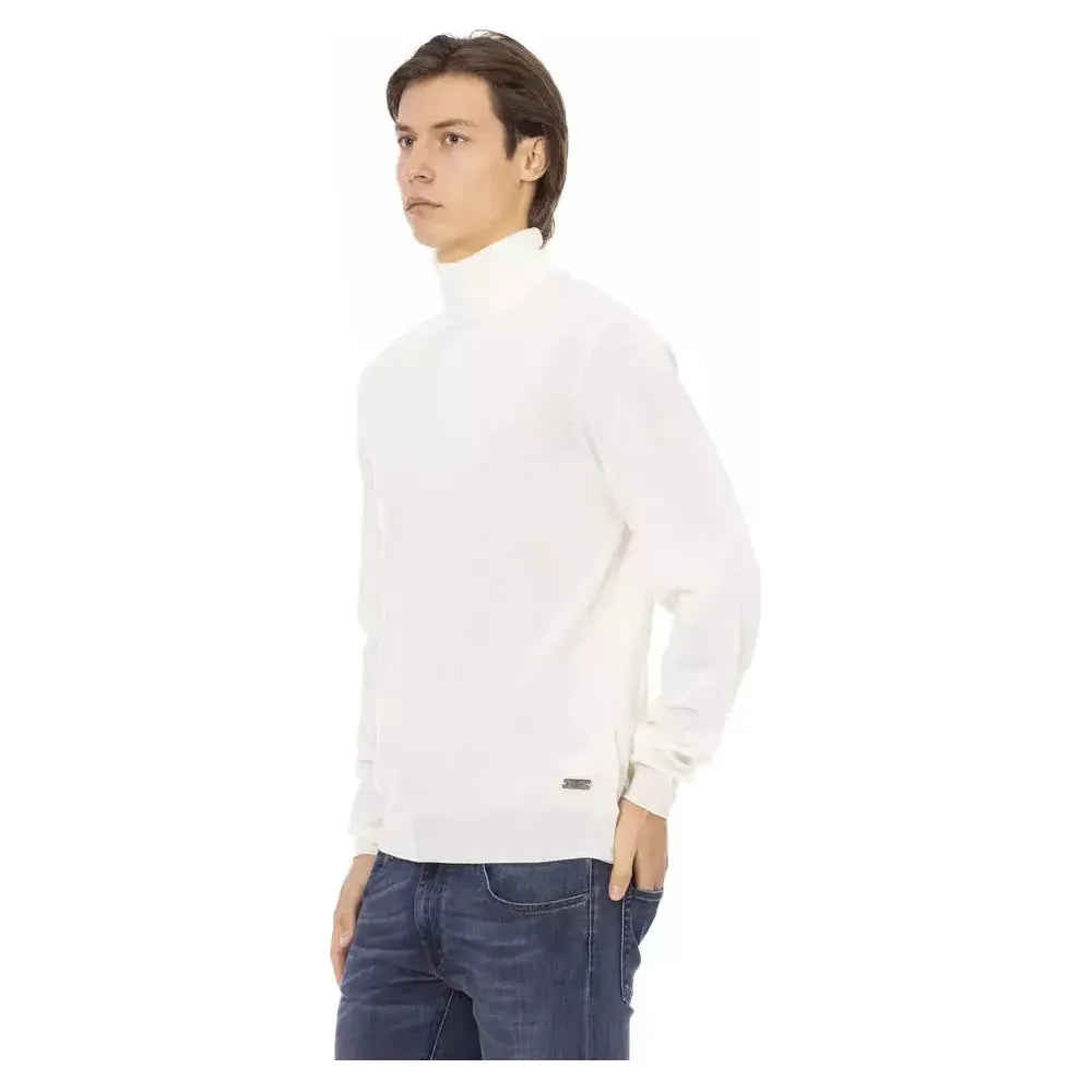Baldinini Trend White Fabric Men Sweater with Turtleneck Design