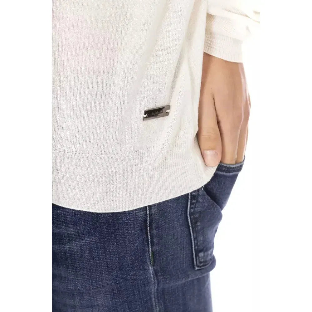 Baldinini Trend White Fabric Men Sweater with Turtleneck Design