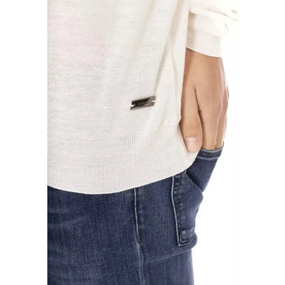 Baldinini Trend White Fabric Men Sweater with Turtleneck Design