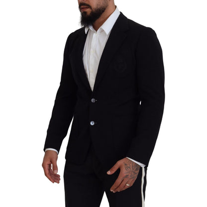 Dolce & Gabbana Black Wool Crown Slim Fit Jacket Blazer