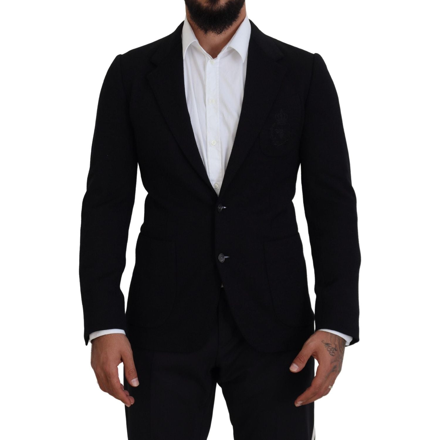 Dolce & Gabbana Black Wool Crown Slim Fit Jacket Blazer