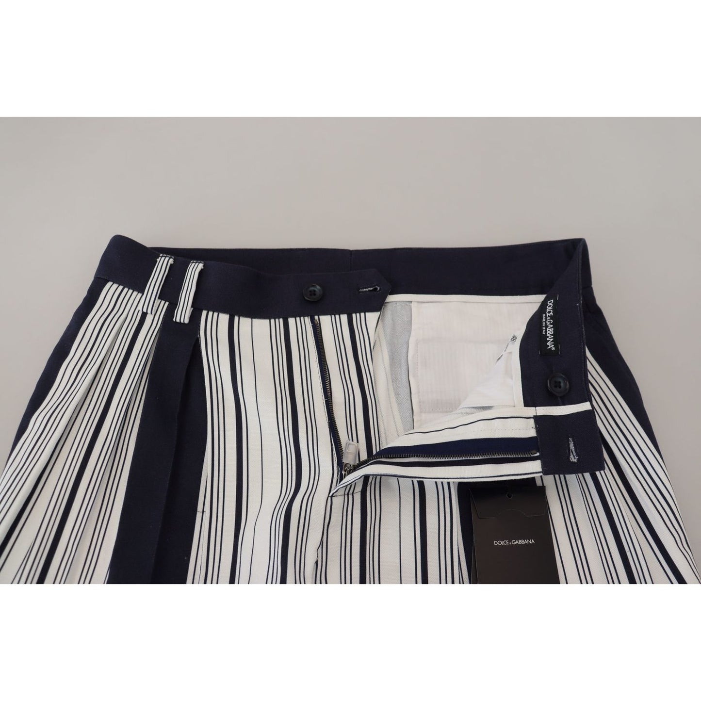 Dolce & Gabbana White Cotton Striped Cropped Pants