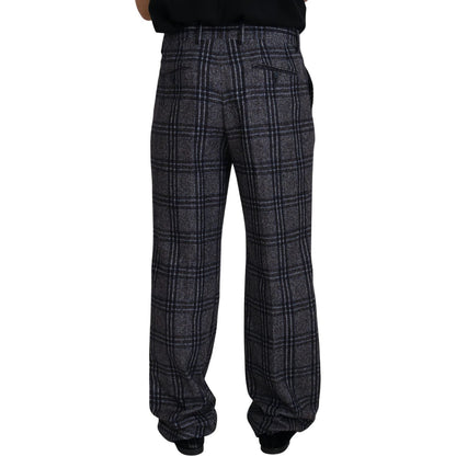 Dolce & Gabbana Gray Checkered Mid Waist Men Pants