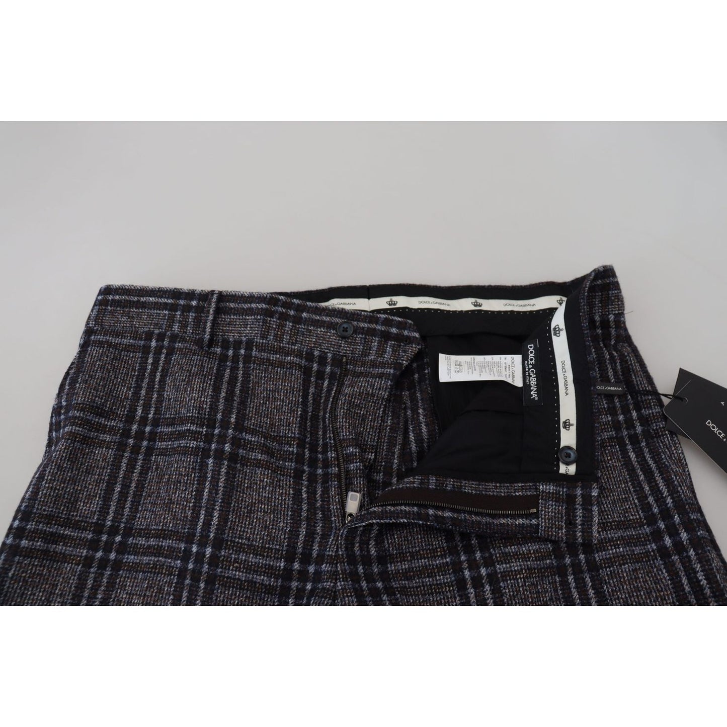 Dolce & Gabbana Gray Checkered Mid Waist Men Pants