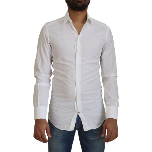 Dolce & Gabbana White Cotton Slim Fit Formal Dress GOLD Shirt