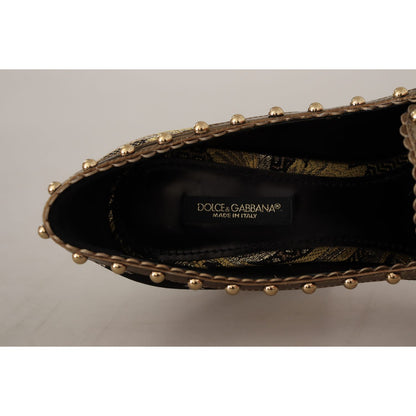 Dolce & Gabbana Gold Crystal Square Toe Brocade Pumps Shoes