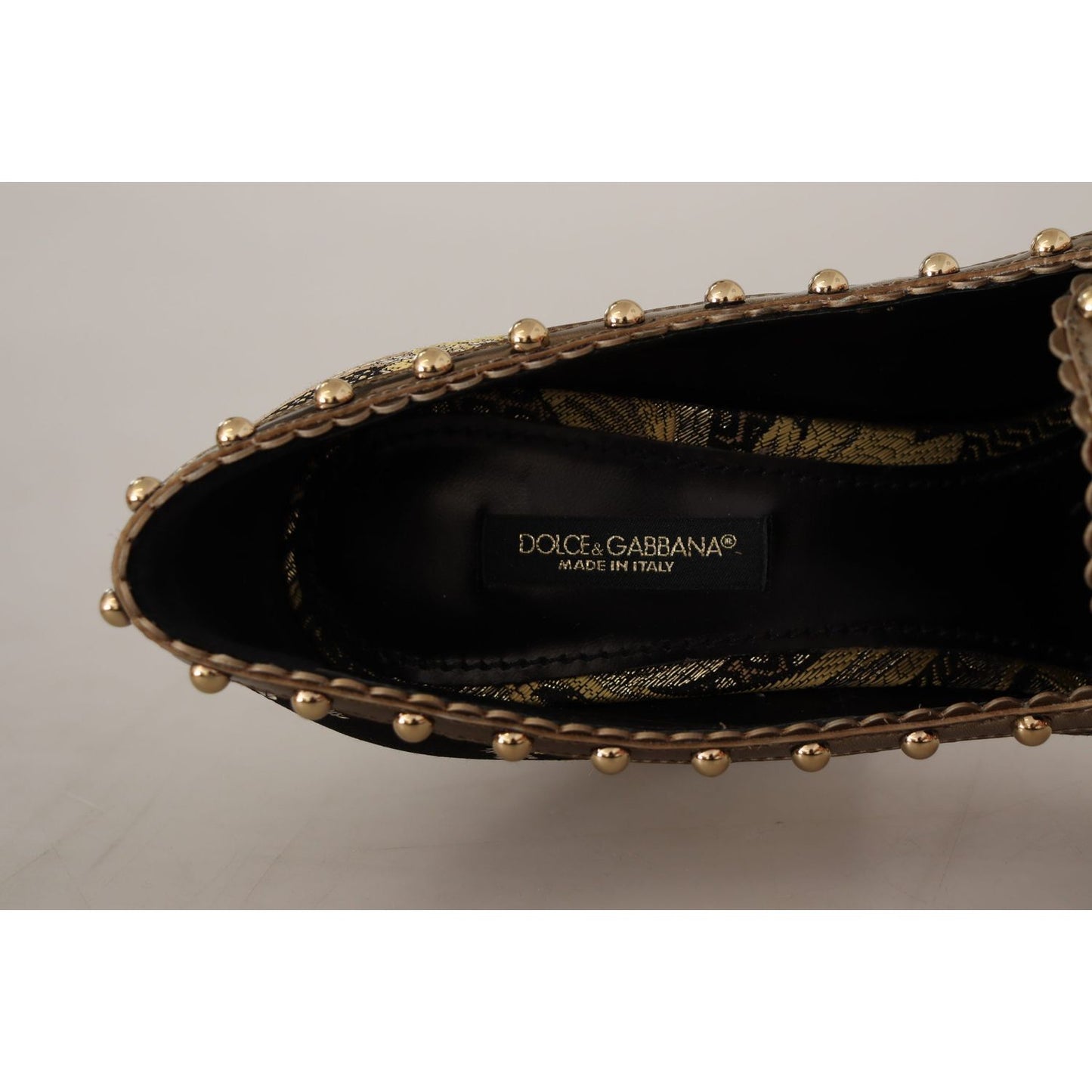 Dolce & Gabbana Gold Crystal Square Toe Brocade Pumps Shoes LA9965 - 36