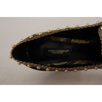 Dolce & Gabbana Gold Crystal Square Toe Brocade Pumps Shoes LA9965 - 36