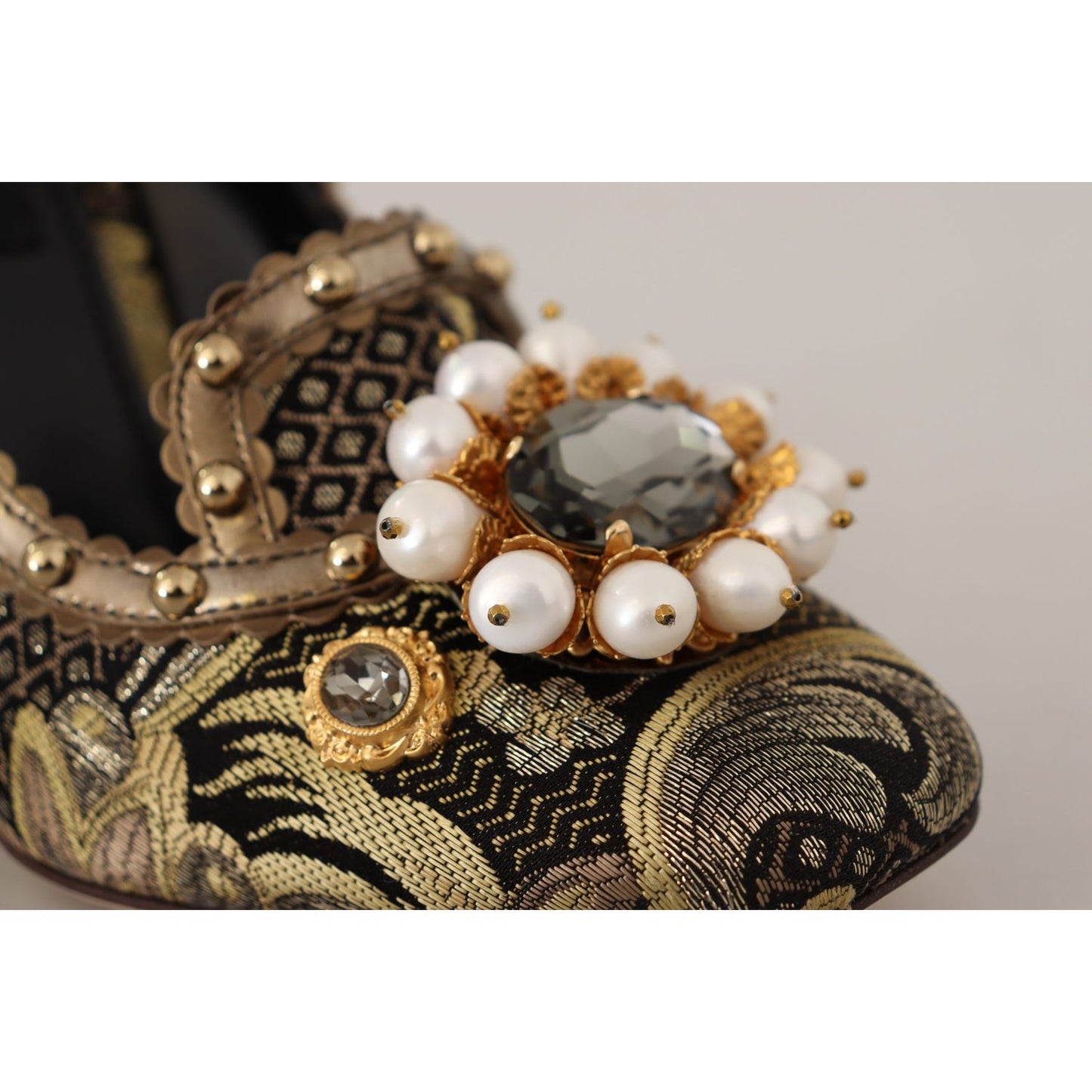 Dolce & Gabbana Gold Crystal Square Toe Brocade Pumps Shoes LA9965 - 36